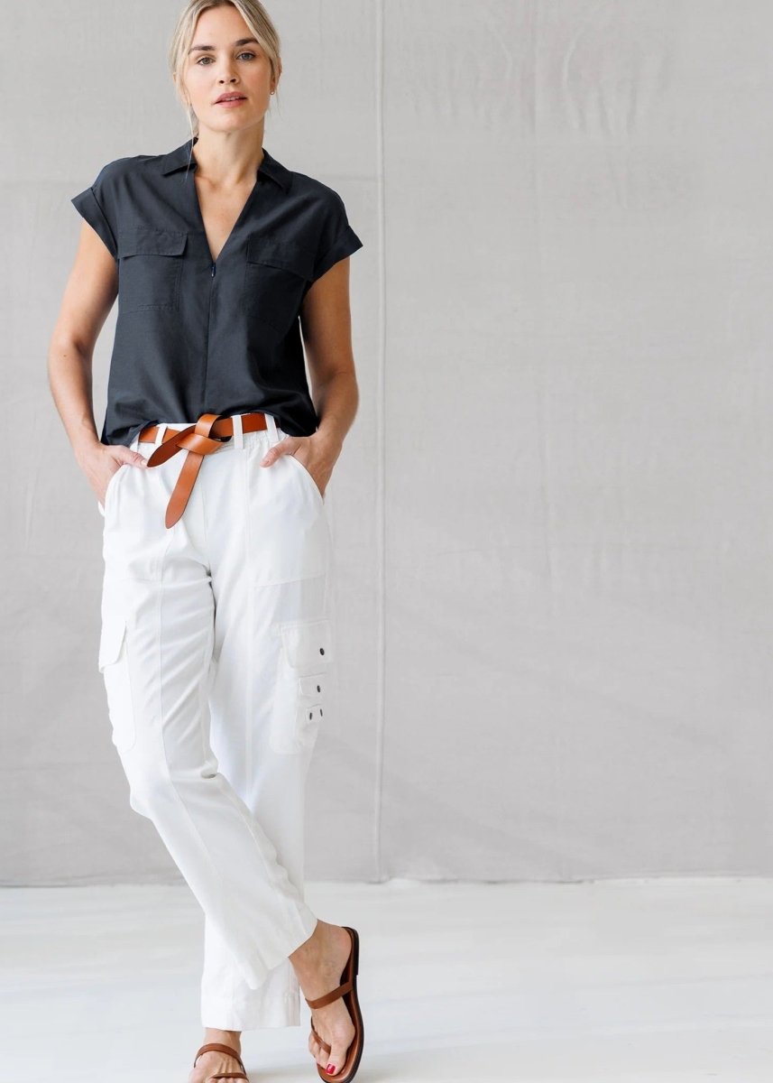 Zipline Camp Shirt in Black from GO SILK at Edito boutique
