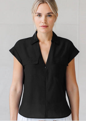 Zipline Camp Shirt in Black from GO SILK at Edito boutique