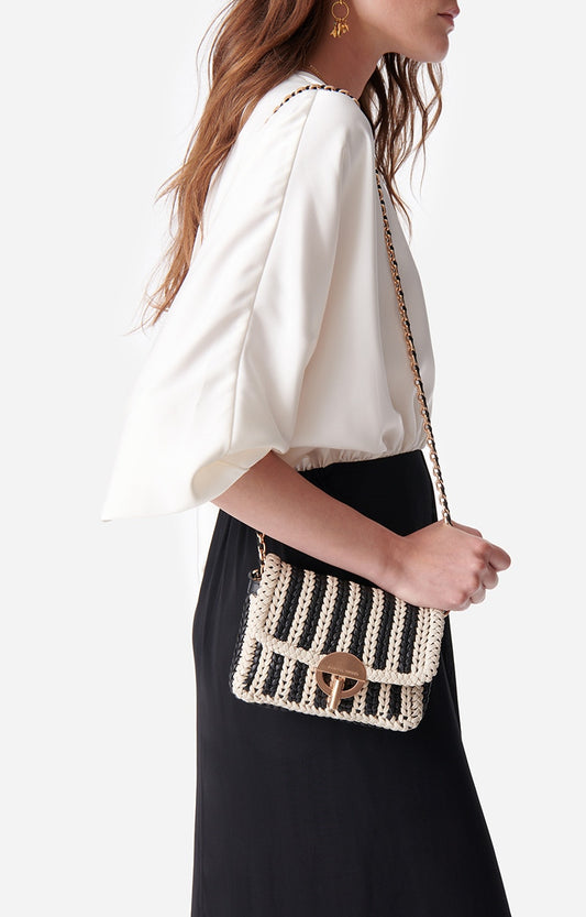 Vanessa Bruno Woven Nano Moon Bag in Black White