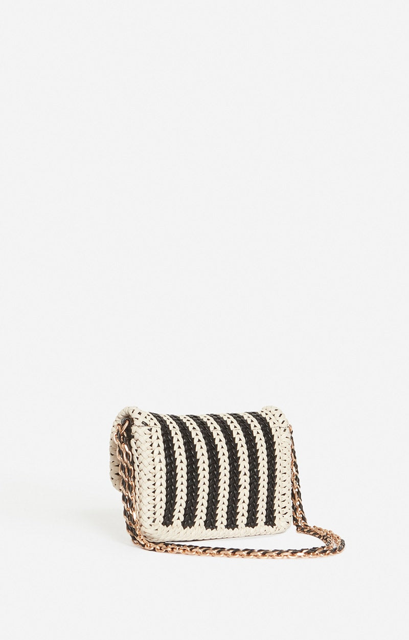 Vanessa Bruno Woven Nano Moon Bag in Black White