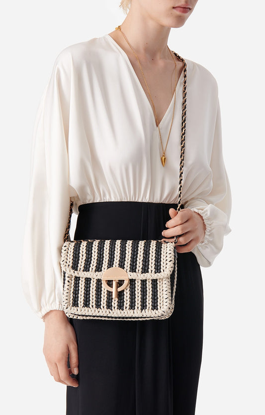 Vanessa Bruno Woven Moon Bag in Black White