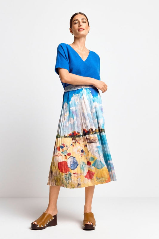 Rich & Royal Plisse Printed Skirt in Multi Print