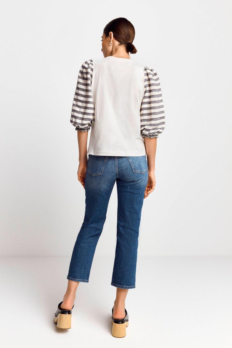 Rich & Royal Mat Mix Blouse in White Stripes