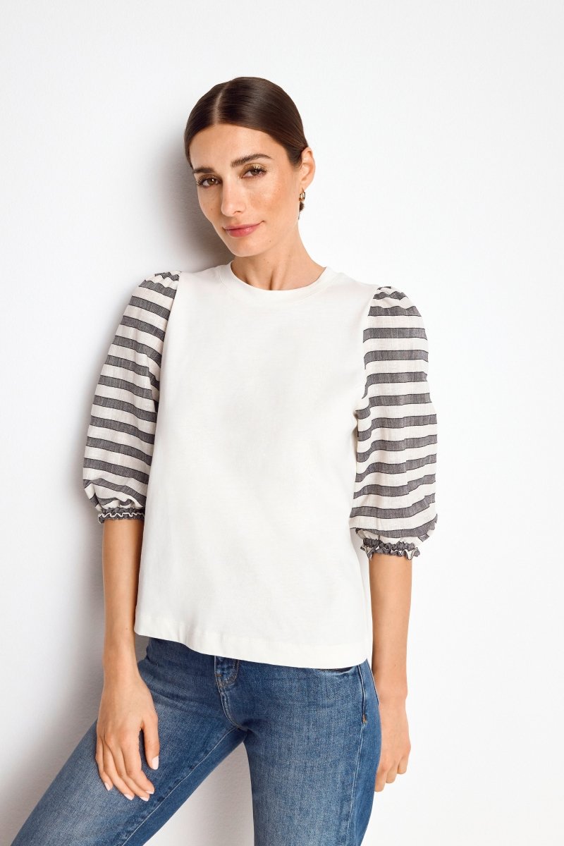 Rich & Royal Mat Mix Blouse in White Stripes