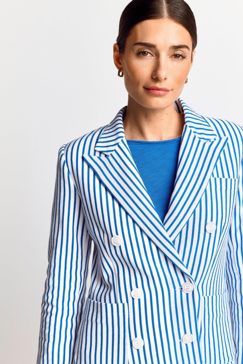 Rich & Royal Jersey Blazer in White/Blue Stripes