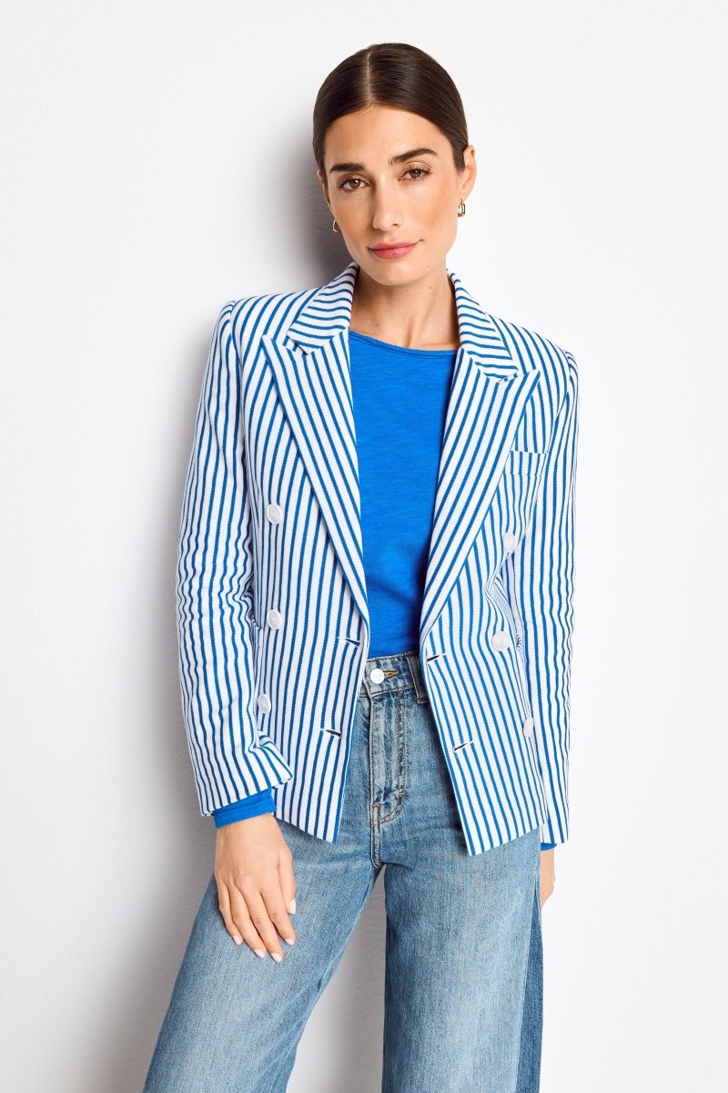 Rich & Royal Jersey Blazer in White/Blue Stripes