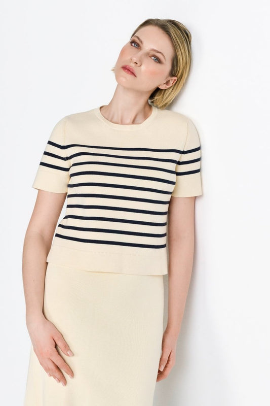 Striped Knit Tee in Pearl from Rich & Royal