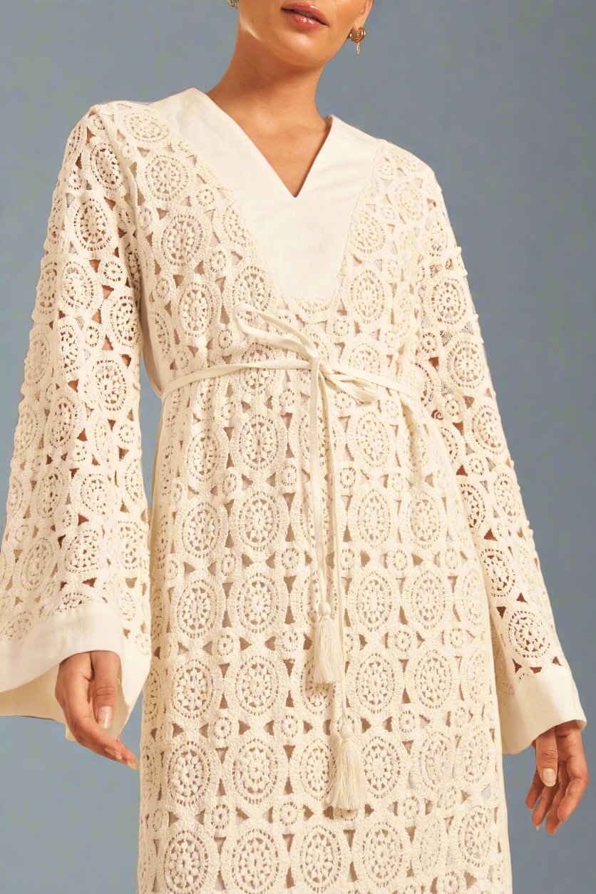 Hannah Samara Lace Kaftan Dress in Off White