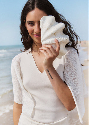 Sweater Sleeve Top in White from  Sita Murt