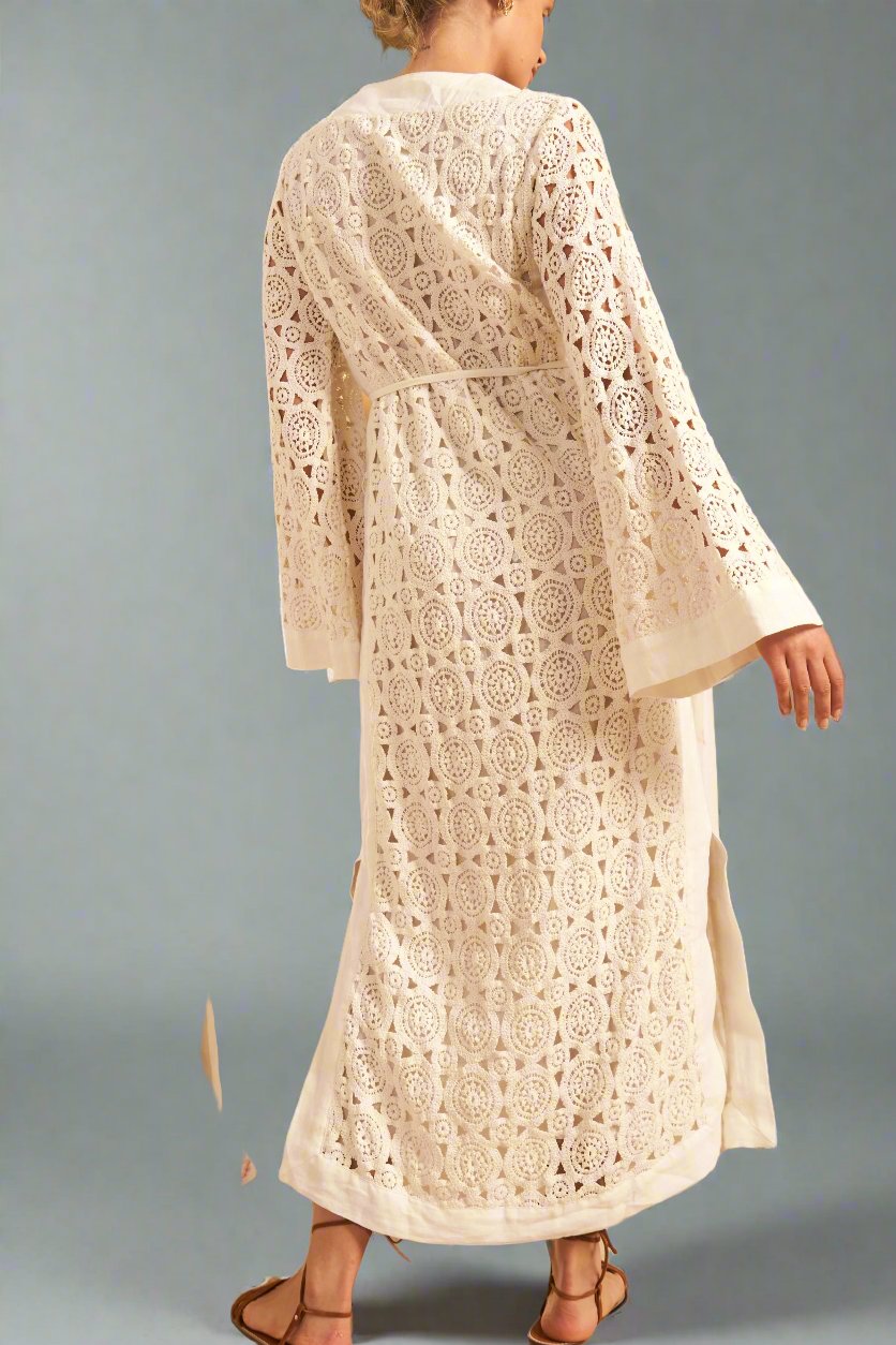 Hannah Samara Lace Kaftan Dress in Off White