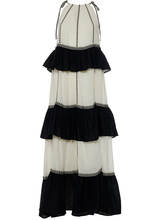 Kleio Maxi Dress in Off White/Black from Devotion Twins