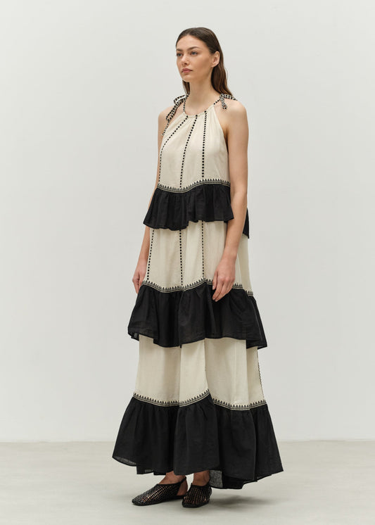 Kleio Maxi Dress in Off White/Black from Devotion Twins