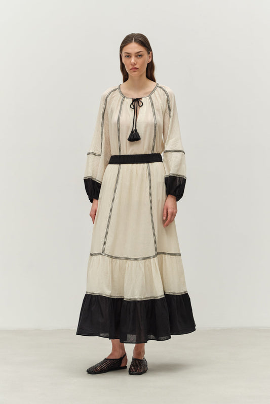 Erato Maxi Skirt in Off White/Black