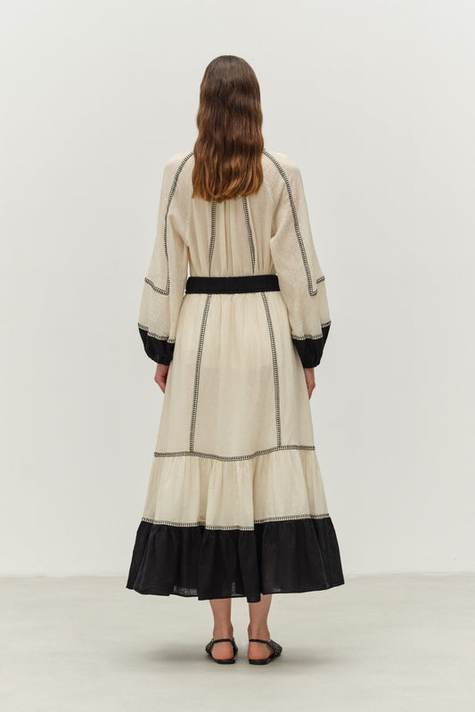 Erato Maxi Skirt in Off White/Black