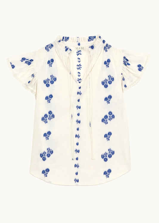 Iris Frill Top in White/Blue from M.A.B.E