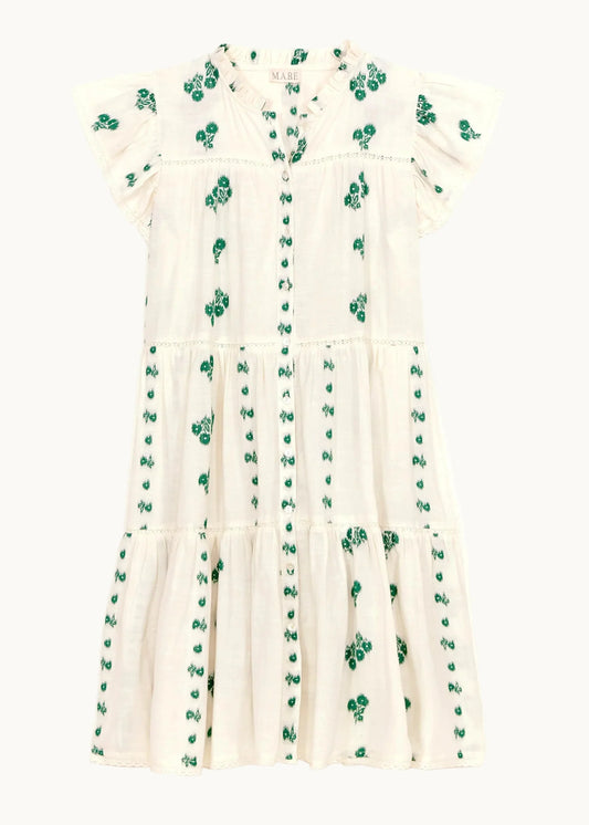 Iris Frill Sundress in White/Green from M.A.B.E