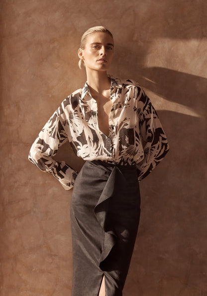 Morrison Savasi Shirt in Black/White Botanical Print