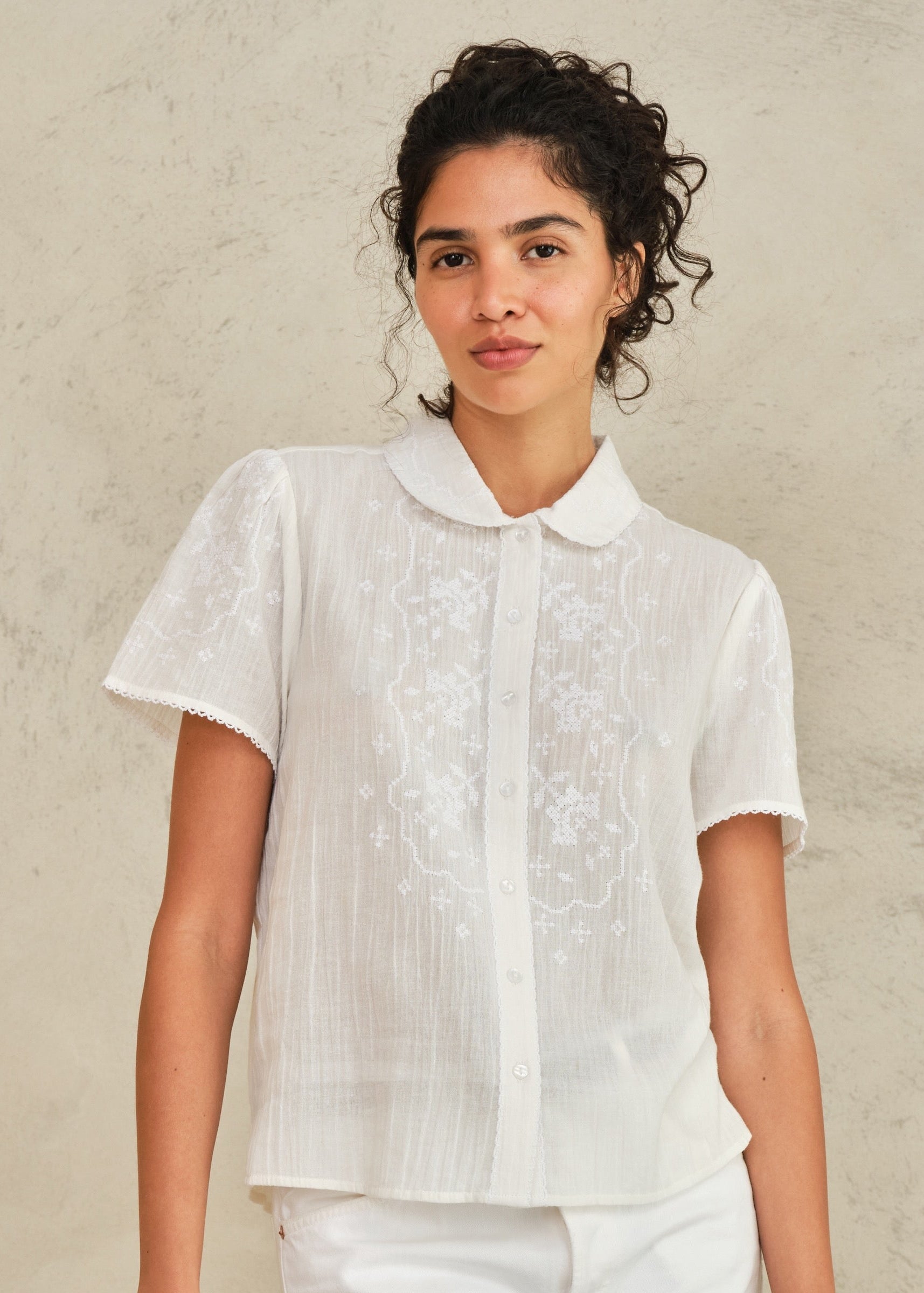 Ruby Embroidered Top in Ecru from M.A.B.E