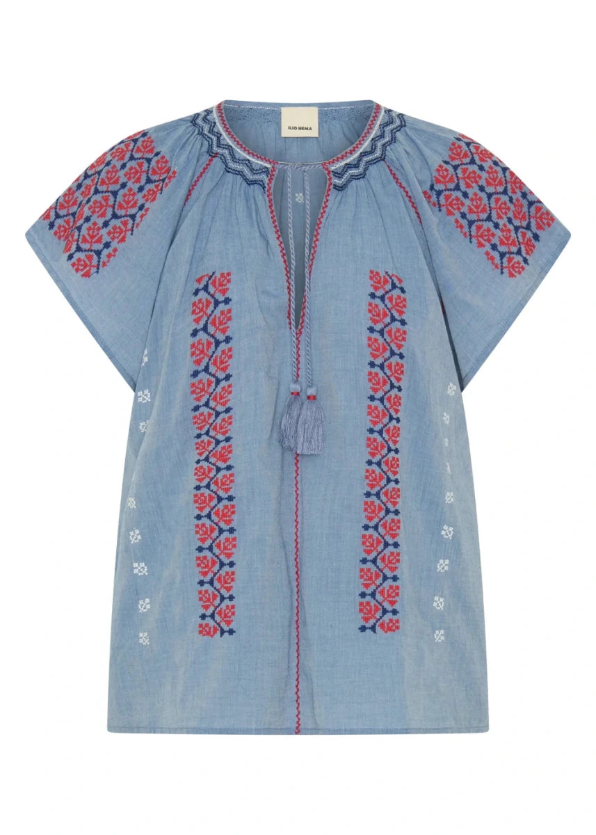 Abyla Top in Blue Chambray from ILIO NEMA at Edito Boutique