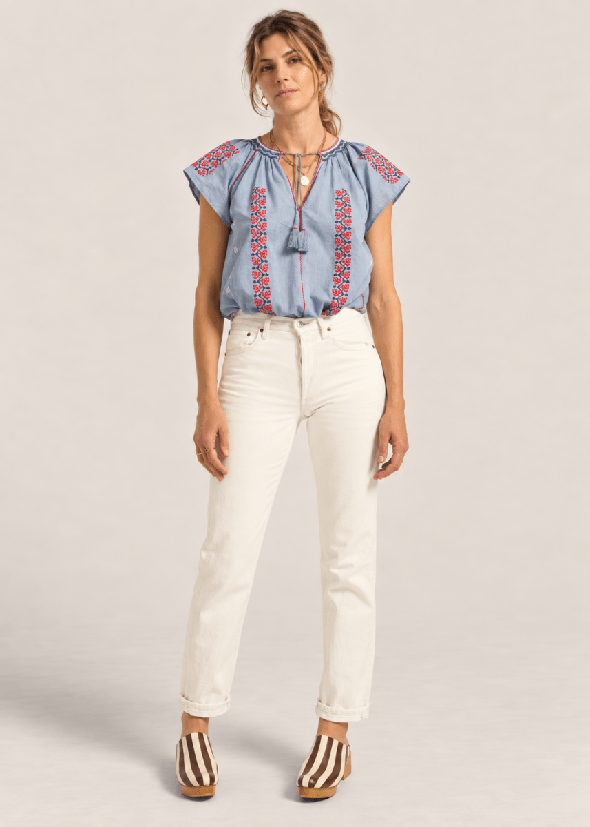 Abyla Top in Blue Chambray from ILIO NEMA at Edito Boutique