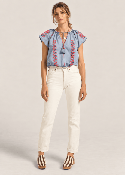 Abyla Top in Blue Chambray from ILIO NEMA at Edito Boutique