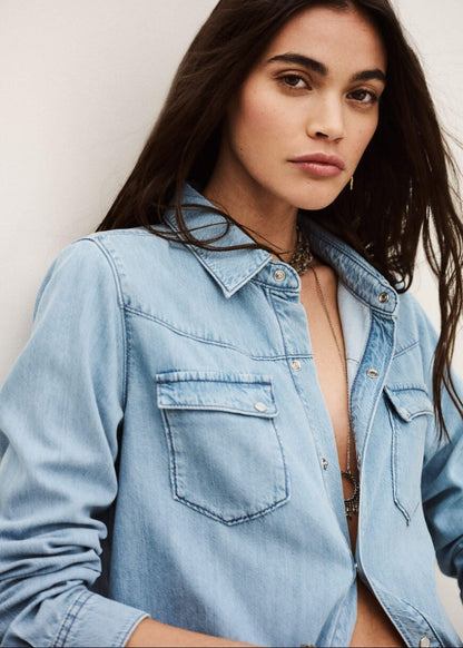 Adali Long Denim Shirt in Light Blue from BA&SH at Edito boutique