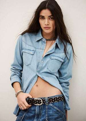 Adali Long Denim Shirt in Light Blue from BA&SH at Edito boutique