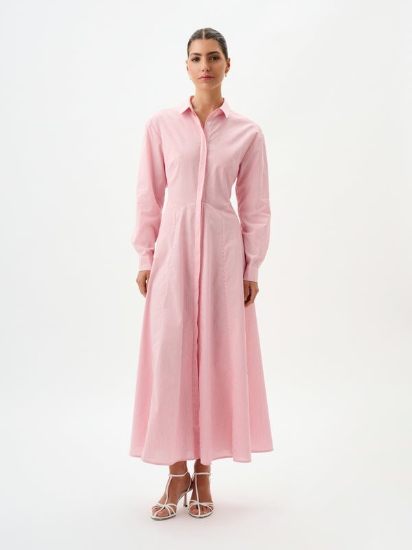 Adeline Shirt Dress in Cherry Stripe from ROAME at Edito boutique