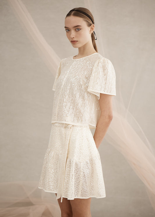 Alba Sequin Top in Ivory from Luxe De Valentina