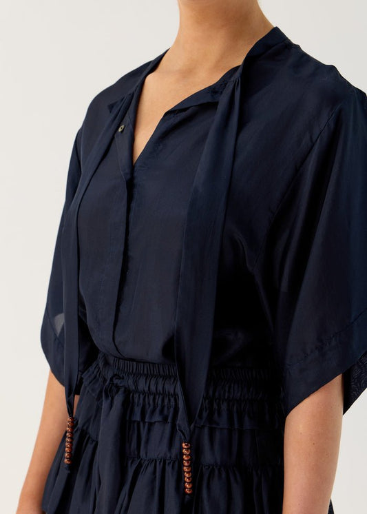 Amal Silk S/S Top in Midnight from FLANNEL at Edito boutique