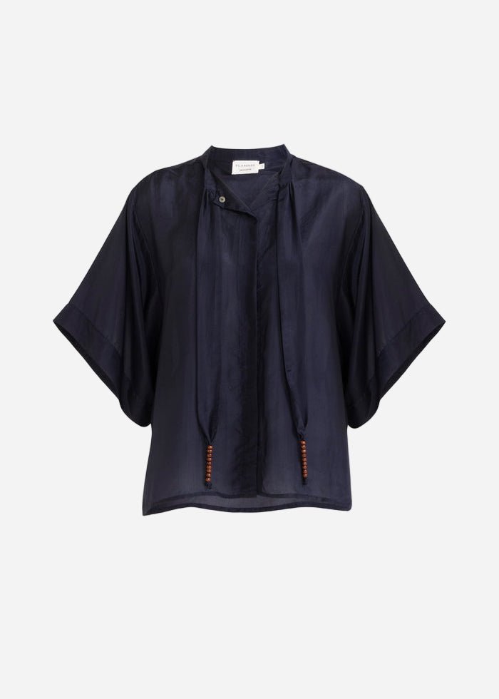 Amal Silk S/S Top in Midnight from FLANNEL at Edito boutique