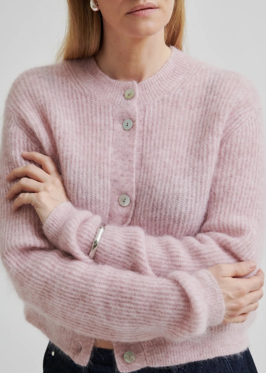 Andrea Knit Rib LS Cardigan in Rose from SECOND FEMALE at Edito boutique
