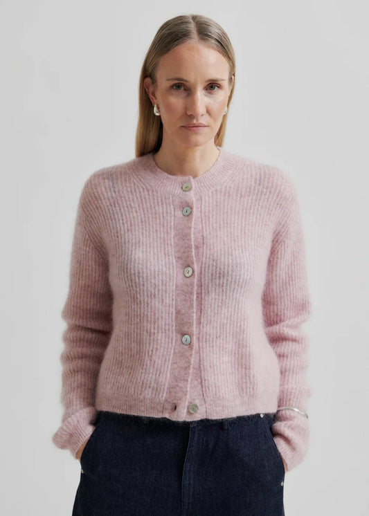 Andrea Knit Rib LS Cardigan in Rose from SECOND FEMALE at Edito boutique