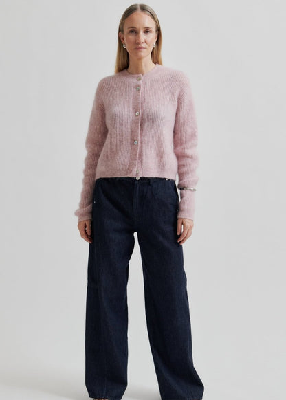 Andrea Knit Rib LS Cardigan in Rose from SECOND FEMALE at Edito boutique
