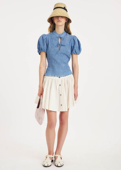 Angela Smocked Blouse in Blue from ANTIK BATIK at Edito boutique