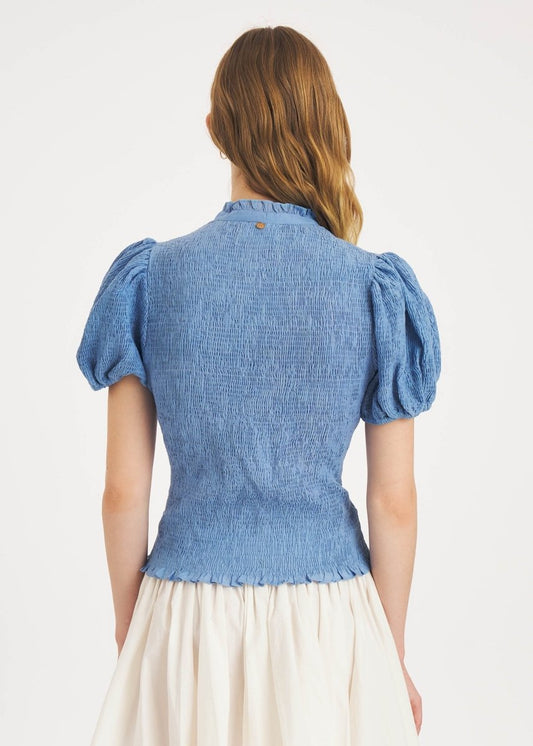 Angela Smocked Blouse in Blue from ANTIK BATIK at Edito boutique