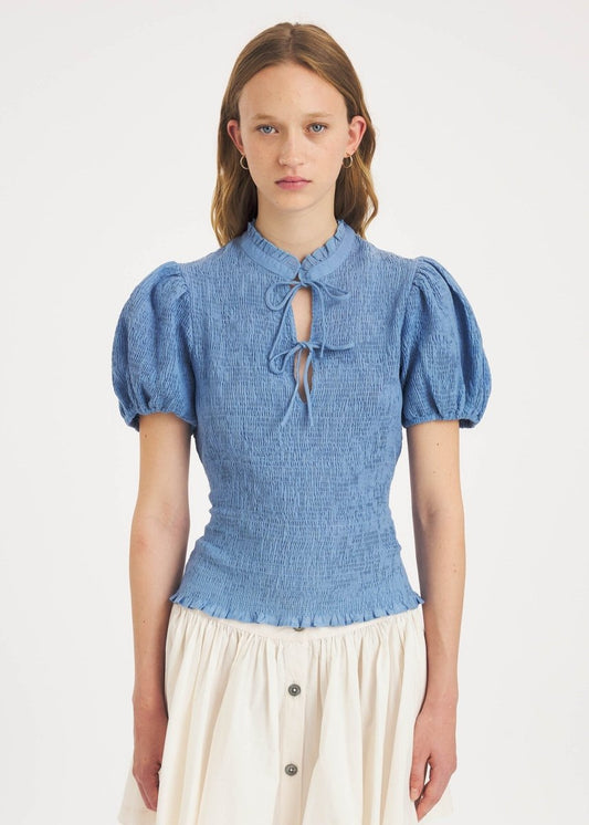 Angela Smocked Blouse in Blue from ANTIK BATIK at Edito boutique