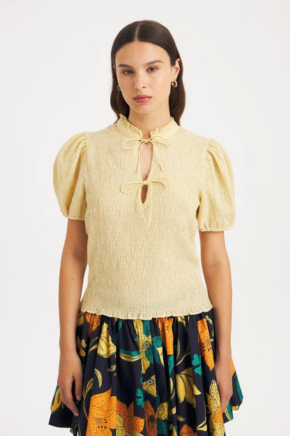 Angela Smocked Blouse in Peach from ANTIK BATIK at Edito boutique