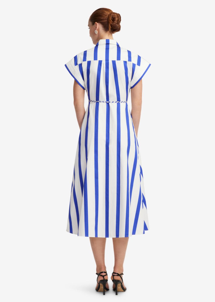Aubrey Striped Shirt Midi Dress in Navy from LEO LIN at Edito boutique