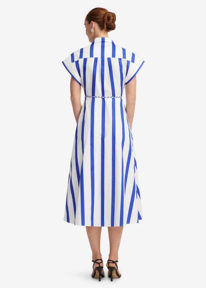 Aubrey Striped Shirt Midi Dress in Navy from LEO LIN at Edito boutique