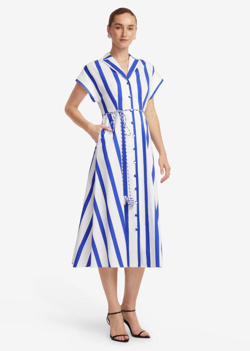 Aubrey Striped Shirt Midi Dress in Navy from LEO LIN at Edito boutique