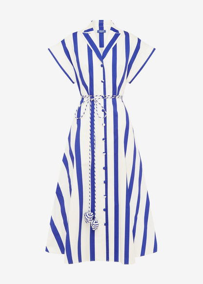 Aubrey Striped Shirt Midi Dress in Navy from LEO LIN at Edito boutique