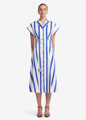 Aubrey Striped Shirt Midi Dress in Navy from LEO LIN at Edito boutique
