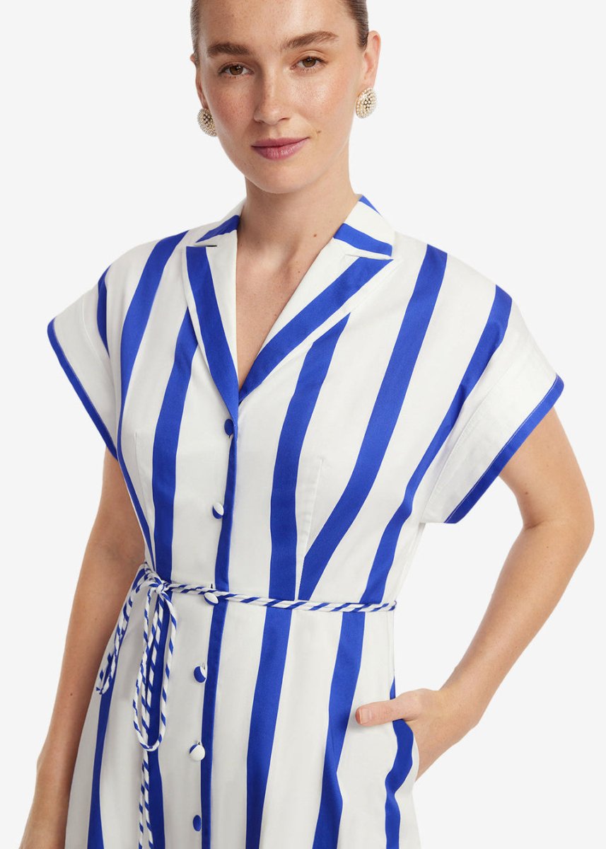 Aubrey Striped Shirt Midi Dress in Navy from LEO LIN at Edito boutique