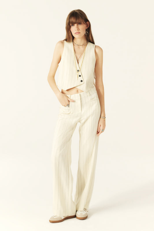 Ba&sh Elouan Pants in Cream Pinstripes