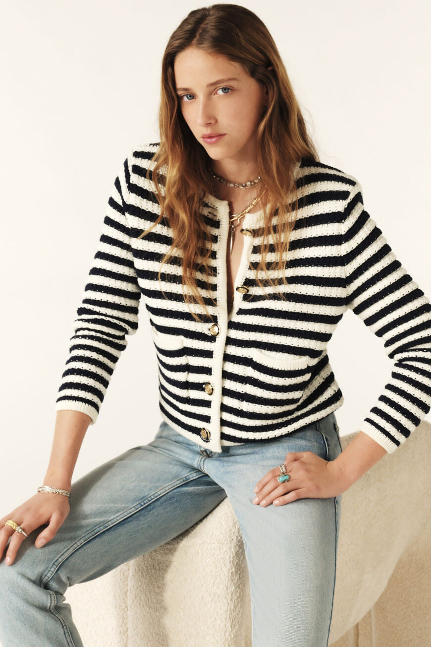 Ba&sh Gaspard Vest in Cream Navy Stripes