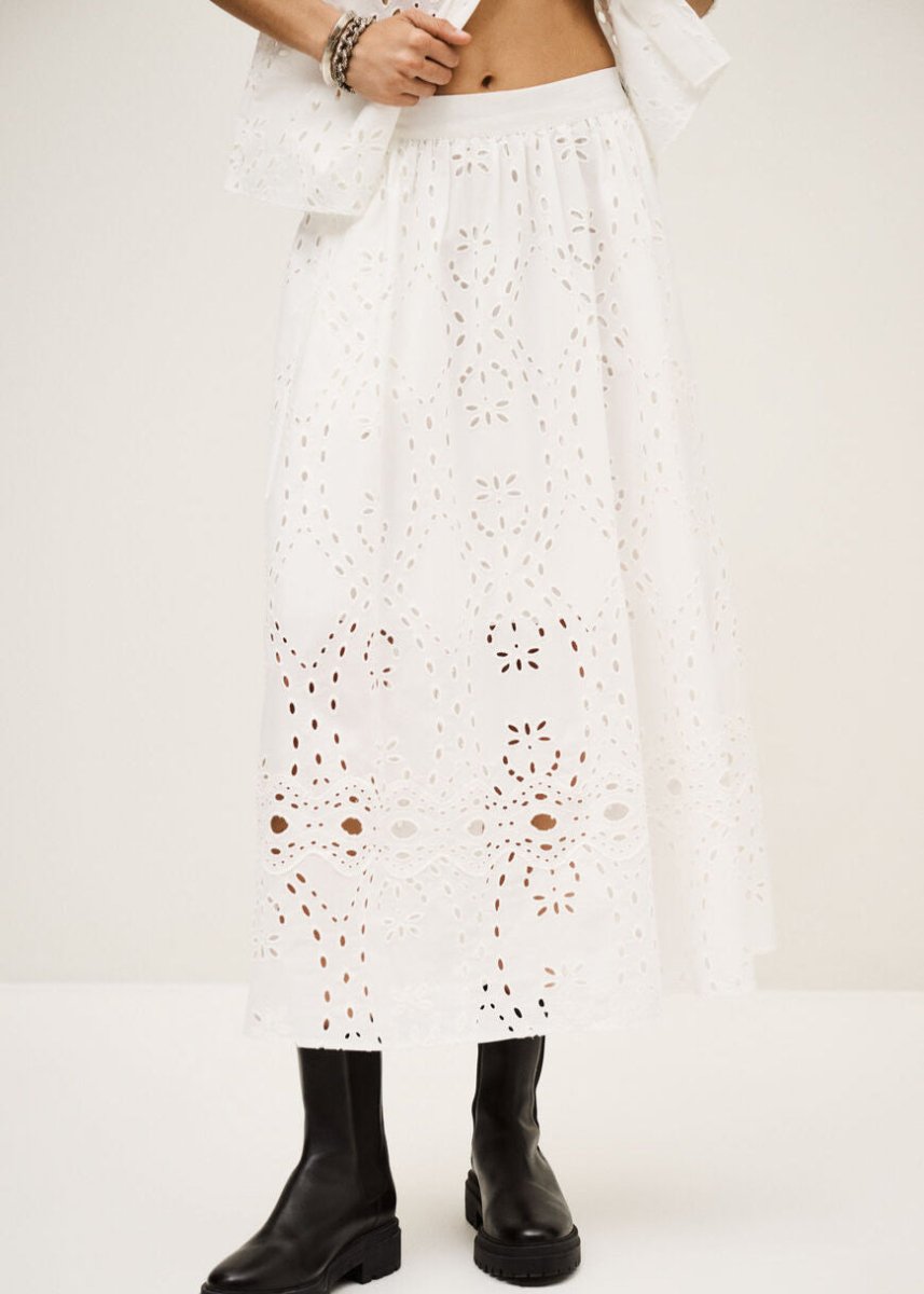 Bella Embroidered Skirt in Ecru from BA&SH at Edito boutique