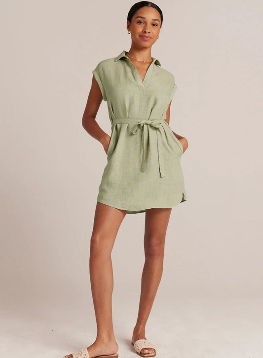 Bella Dahl Belted Linen Shirt Dress Green