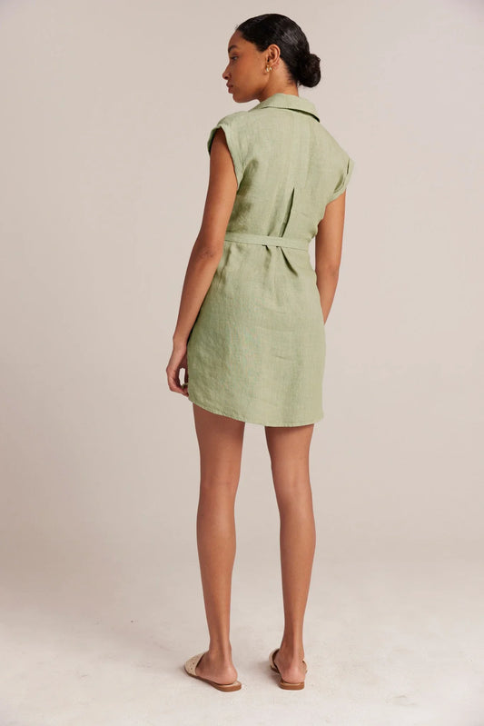 Bella Dahl Belted Linen Shirt Dress Green