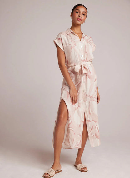 Bella Dahl Button Front Belted Shirt Dress Pink